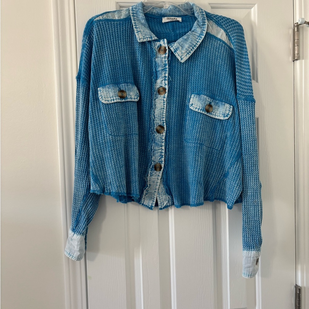 Zenana Blue Button-Up Shirt